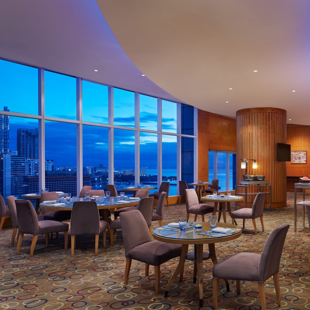 Printed Nylon carpet in multicolor circular pattern, hotel restaurant