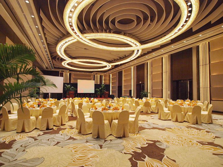 Custom Axminster carpet with a continuous flowing pattern in the Fiesta Pavilion ballroom at The Manila Hotel