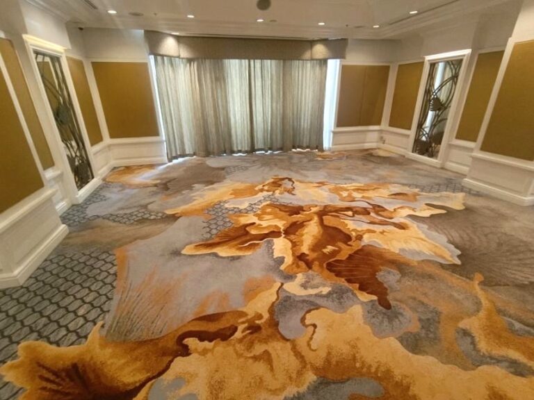 Custom Axminster carpet with a flowing amber pattern in a function room at EDSA Shangri-La Manila